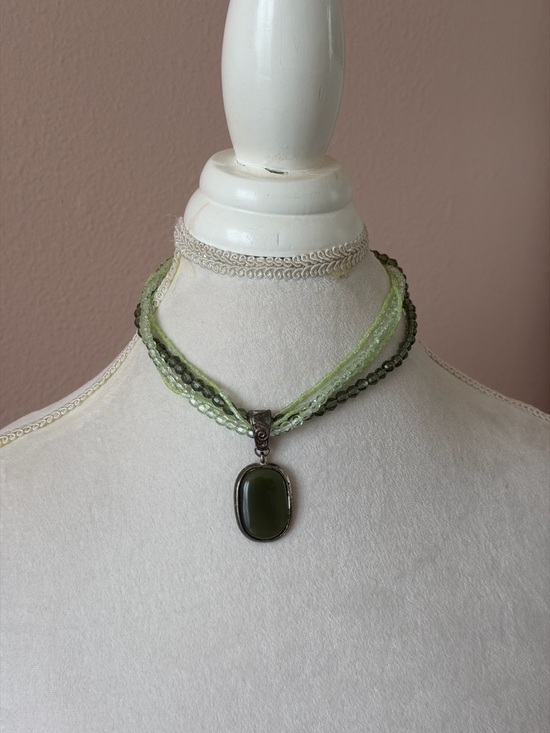 Jewelry - Multi-Strand Forest Green Jade & Peridot Glass Beaded Statement Necklace
